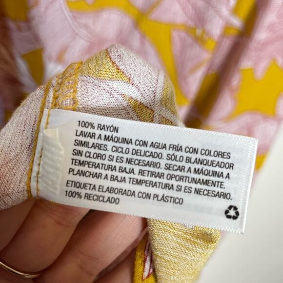 KNOX ROSE Mustard Yellow Pink Tropical Floral Sleeveless Tiered Midi Dress XXL - Picture 7 of 7